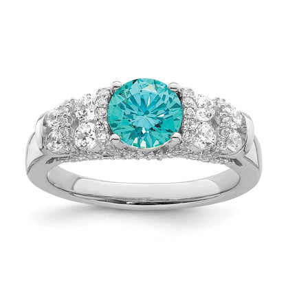Sterlingsilber Rhodiniert Blau Kristall & Zirkonia Ring