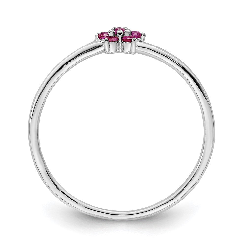 Sterlingsilber Rhodiniert Poliert Rot Zirkonia Blume Ring