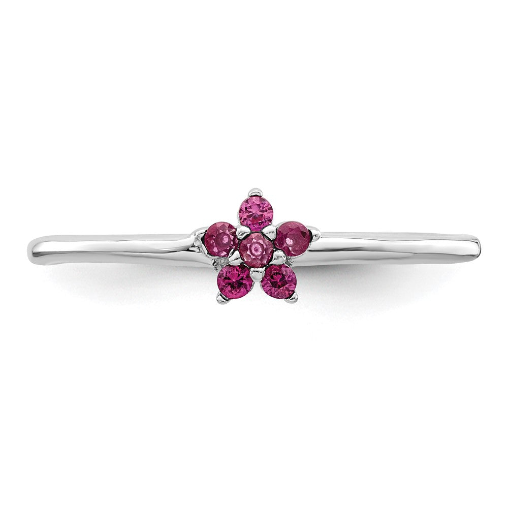 Sterlingsilber Rhodiniert Poliert Rot Zirkonia Blume Ring