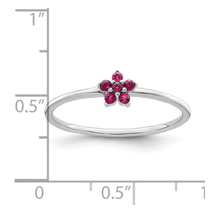 Sterlingsilber Rhodiniert Poliert Rot Zirkonia Blume Ring