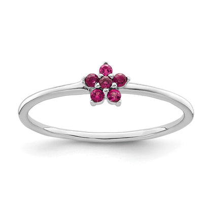 Sterlingsilber Rhodiniert Poliert Rot Zirkonia Blume Ring