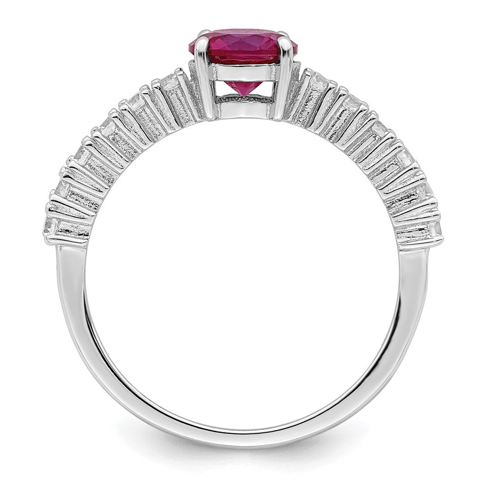 Sterlingsilber Poliert Rhodiniert Erzeugt Rubin und Zirkonia Ring (size 8 Nur)