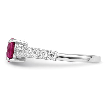 Sterlingsilber Poliert Rhodiniert Erzeugt Rubin und Zirkonia Ring (size 8 Nur)