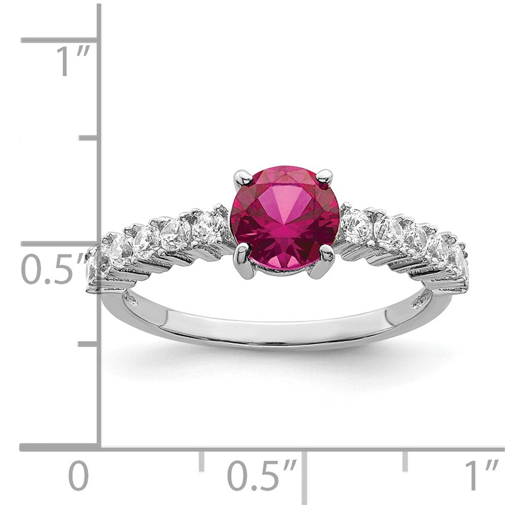 Sterlingsilber Poliert Rhodiniert Erzeugt Rubin und Zirkonia Ring (size 8 Nur)