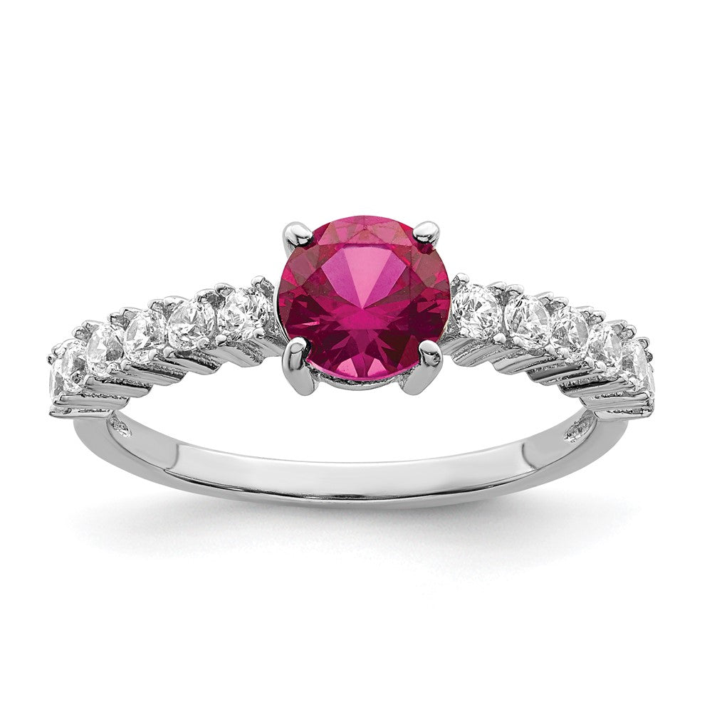 Sterlingsilber Poliert Rhodiniert Erzeugt Rubin und Zirkonia Ring (size 8 Nur)