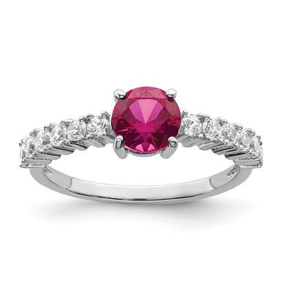 Sterlingsilber Poliert Rhodiniert Erzeugt Rubin und Zirkonia Ring (size 8 Nur)
