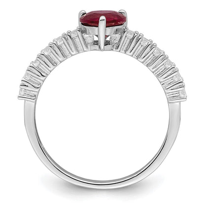 Sterlingsilber Poliert Rhodiniert Erzeugt Rubin und Zirkonia Herz Ring