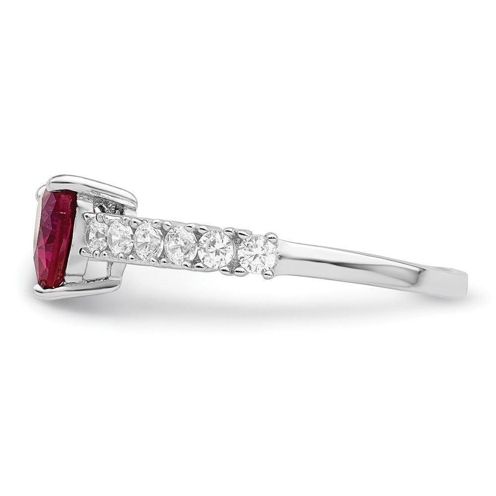 Sterlingsilber Poliert Rhodiniert Erzeugt Rubin und Zirkonia Herz Ring