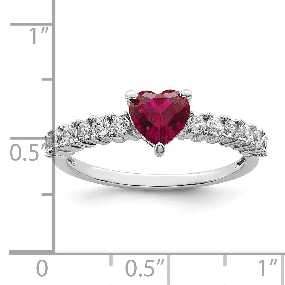 Sterlingsilber Poliert Rhodiniert Erzeugt Rubin und Zirkonia Herz Ring