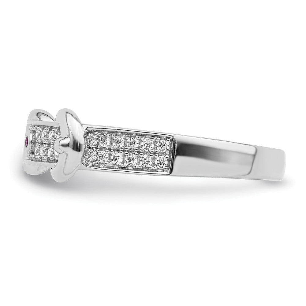 Sterlingsilber Rhodiniert Erzeugt Rot Corundum & Zirkonia Schnalle Ring