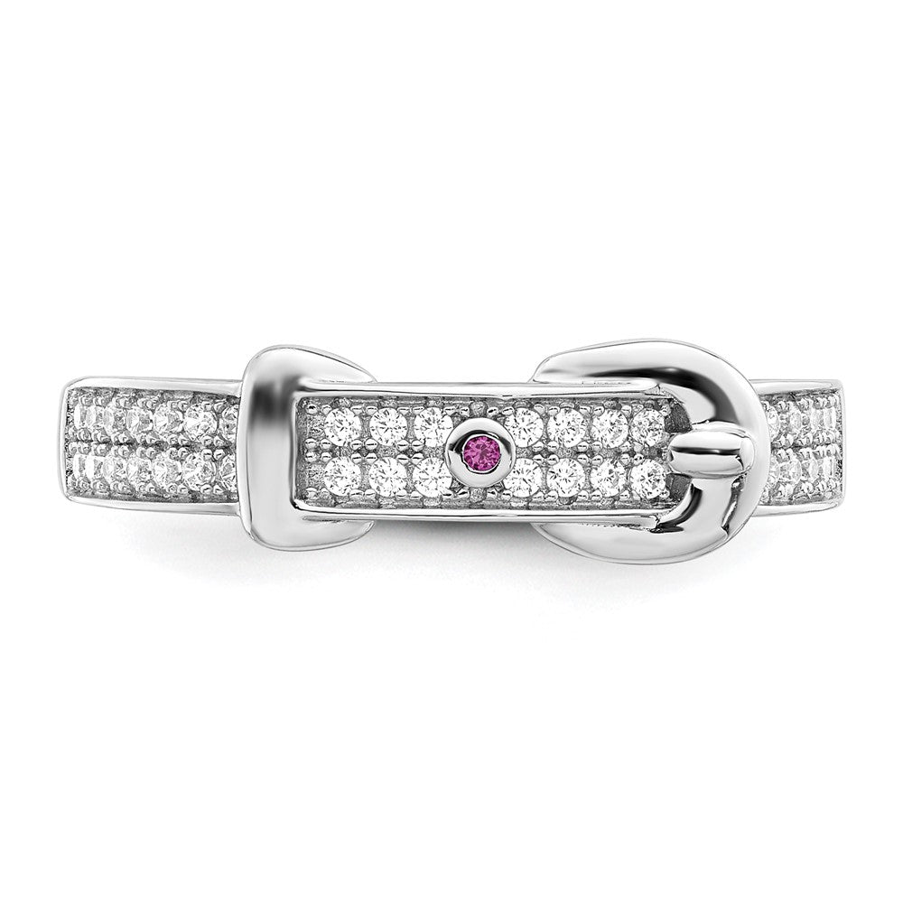 Sterlingsilber Rhodiniert Erzeugt Rot Corundum & Zirkonia Schnalle Ring