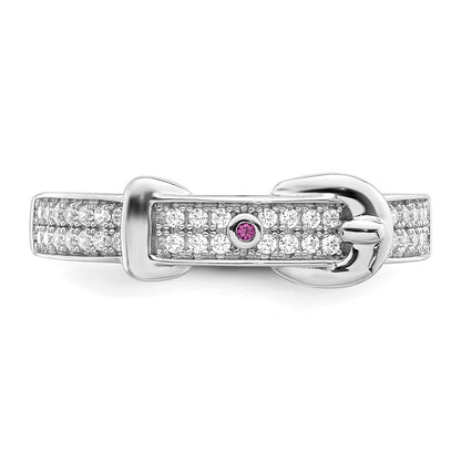 Sterlingsilber Rhodiniert Erzeugt Rot Corundum & Zirkonia Schnalle Ring