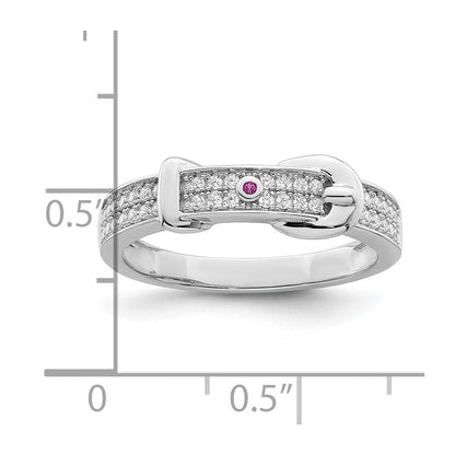 Sterlingsilber Rhodiniert Erzeugt Rot Corundum & Zirkonia Schnalle Ring