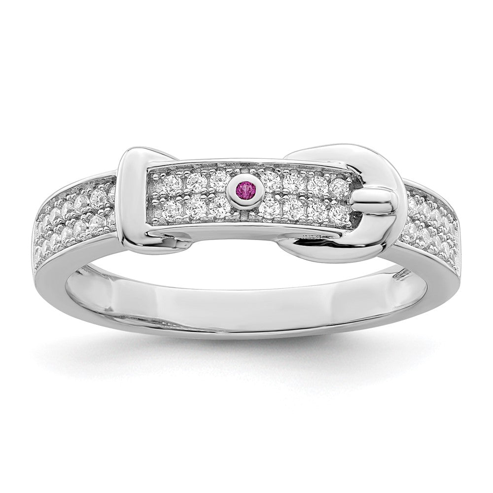 Sterlingsilber Rhodiniert Erzeugt Rot Corundum & Zirkonia Schnalle Ring