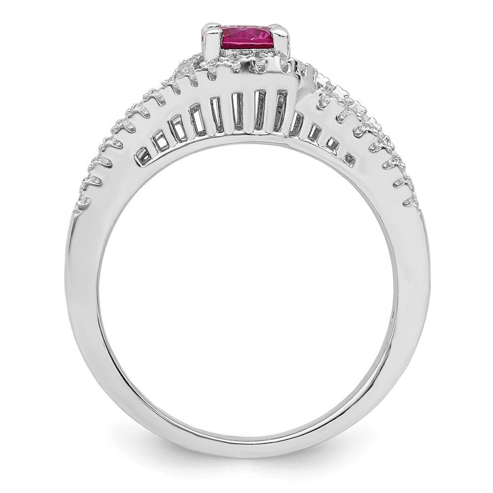 Sterlingsilber Rhodiniert Erzeugt Rot Corundum & Weiß Zirkonia Ring