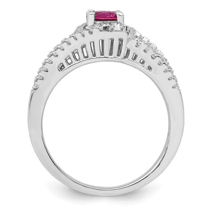 Sterlingsilber Rhodiniert Erzeugt Rot Corundum & Weiß Zirkonia Ring