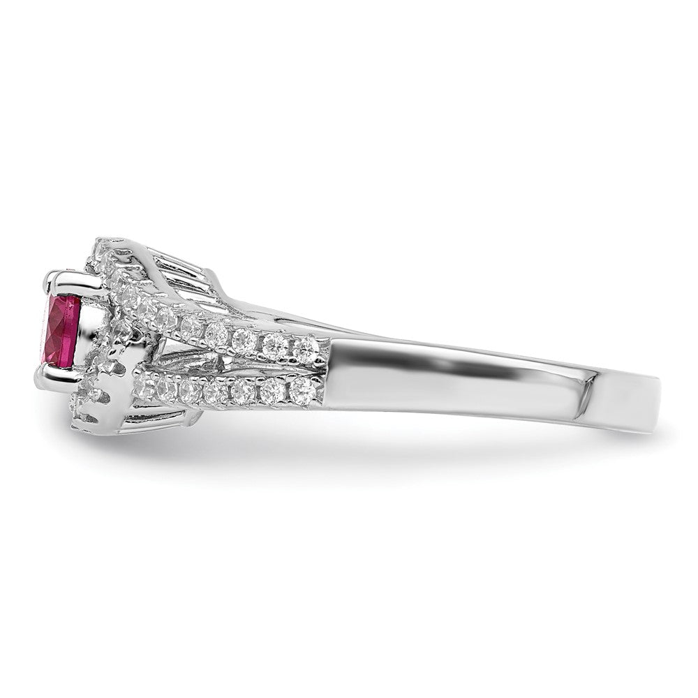 Sterlingsilber Rhodiniert Erzeugt Rot Corundum & Weiß Zirkonia Ring