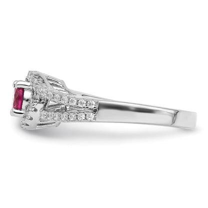 Sterlingsilber Rhodiniert Erzeugt Rot Corundum & Weiß Zirkonia Ring