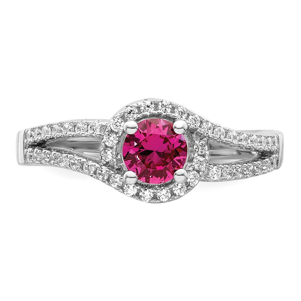 Sterlingsilber Rhodiniert Erzeugt Rot Corundum & Weiß Zirkonia Ring