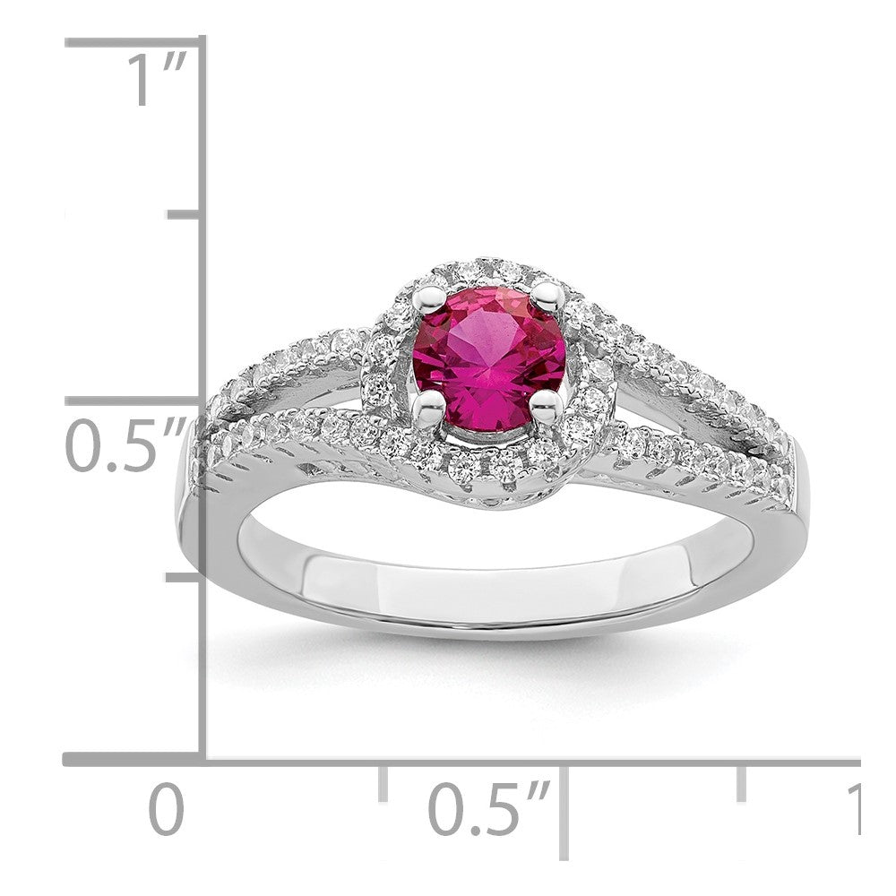 Sterlingsilber Rhodiniert Erzeugt Rot Corundum & Weiß Zirkonia Ring