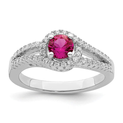 Sterlingsilber Rhodiniert Erzeugt Rot Corundum & Weiß Zirkonia Ring