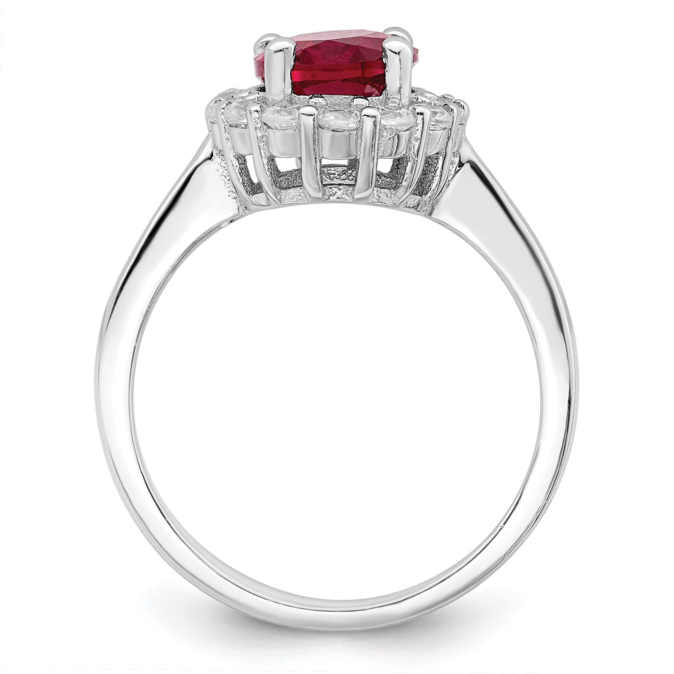 Sterlingsilber Poliert Rhodiniert Rot und Klar Zirkonia Ring