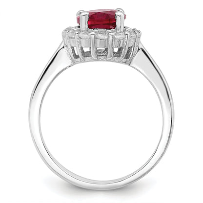 Sterlingsilber Poliert Rhodiniert Rot und Klar Zirkonia Ring