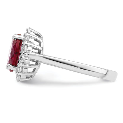 Sterlingsilber Poliert Rhodiniert Rot und Klar Zirkonia Ring