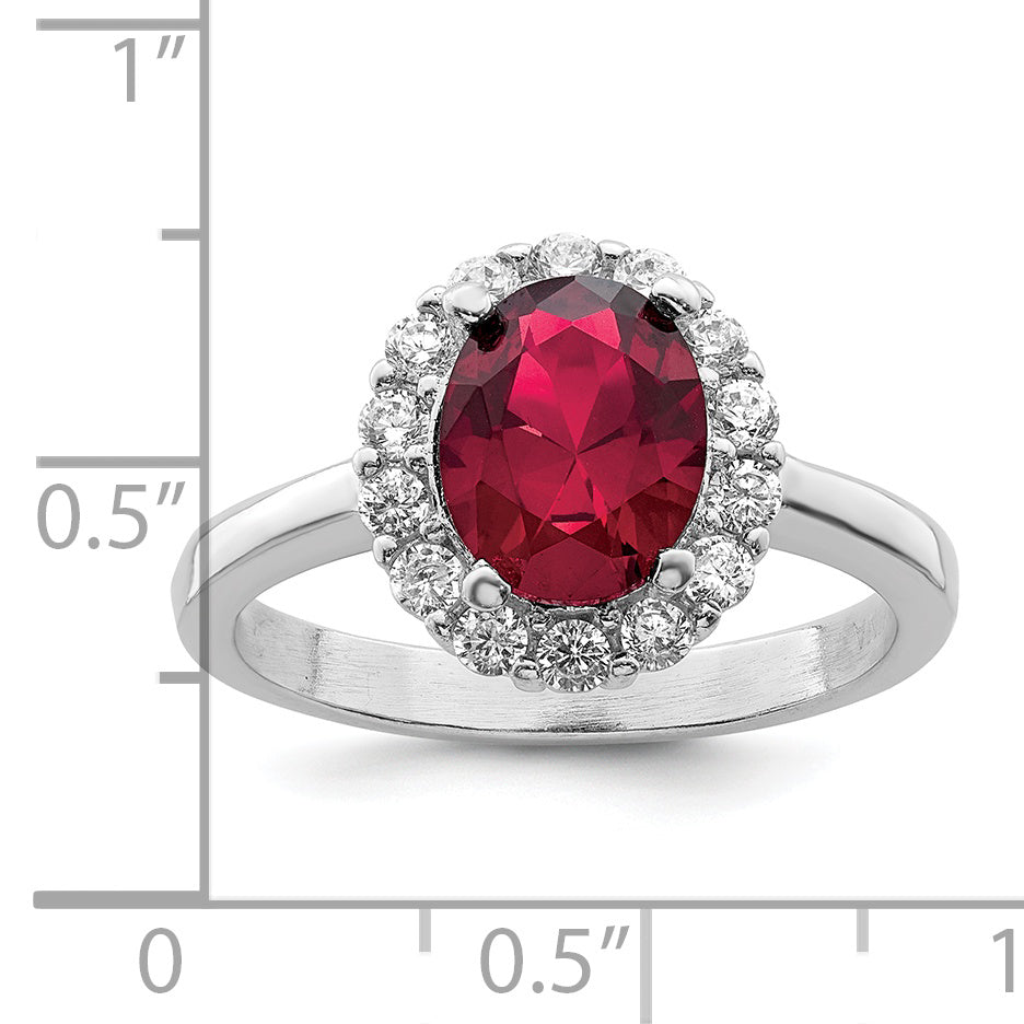 Sterlingsilber Poliert Rhodiniert Rot und Klar Zirkonia Ring