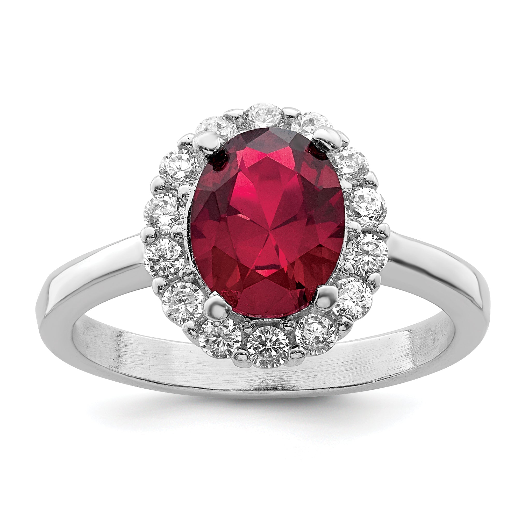 Sterlingsilber Poliert Rhodiniert Rot und Klar Zirkonia Ring