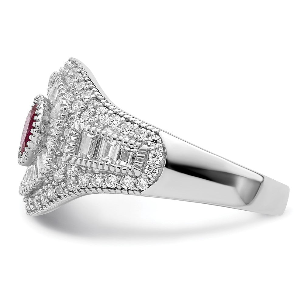Sterlingsilber Rhodiniert Poliert Rot & Weiß Zirkonia Ring