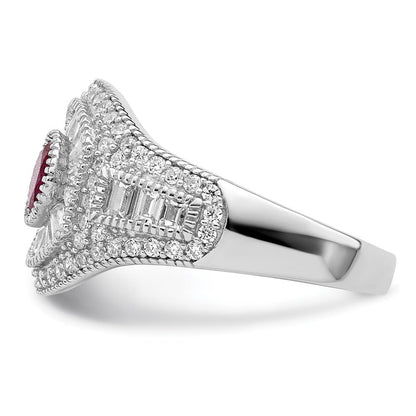 Sterlingsilber Rhodiniert Poliert Rot & Weiß Zirkonia Ring