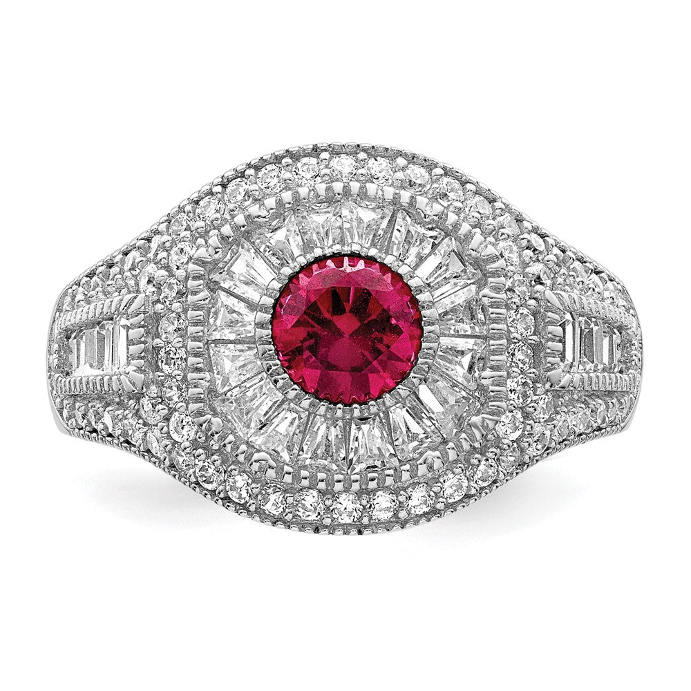Sterlingsilber Rhodiniert Poliert Rot & Weiß Zirkonia Ring