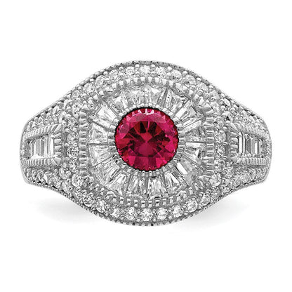 Sterlingsilber Rhodiniert Poliert Rot & Weiß Zirkonia Ring
