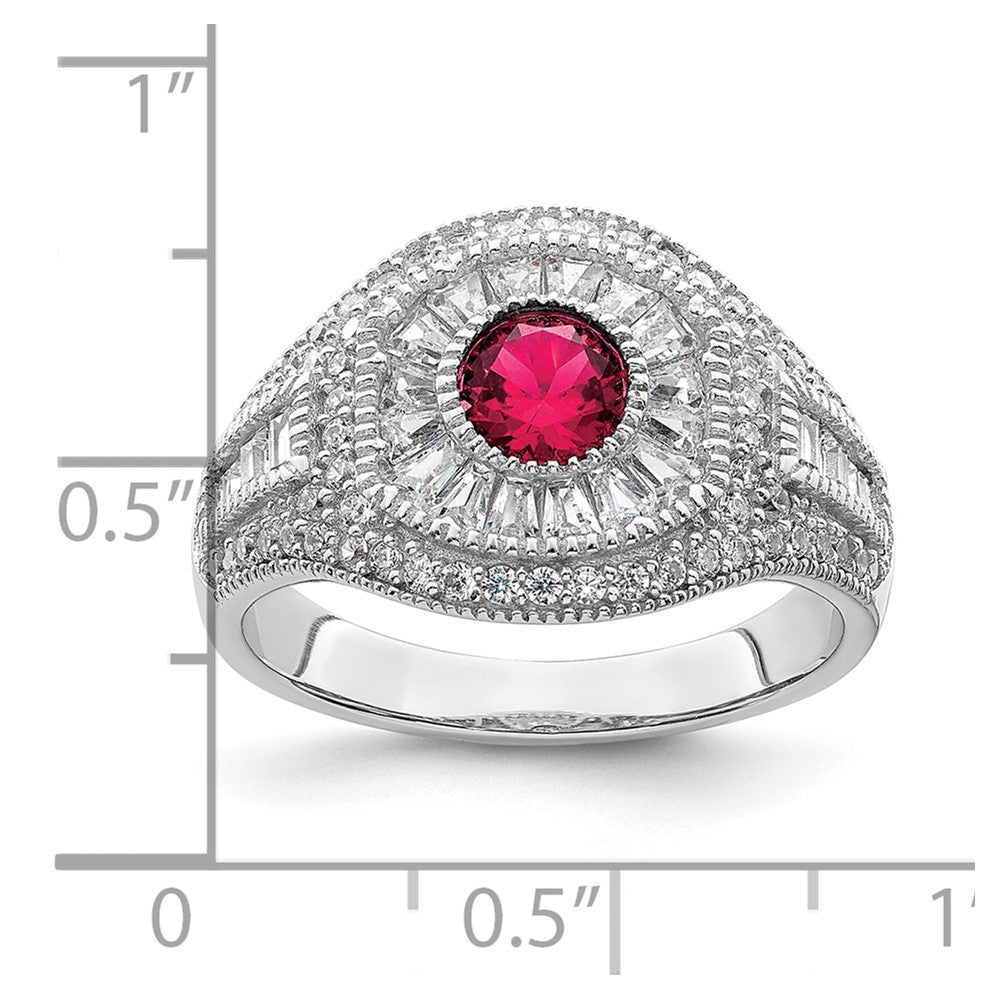 Sterlingsilber Rhodiniert Poliert Rot & Weiß Zirkonia Ring