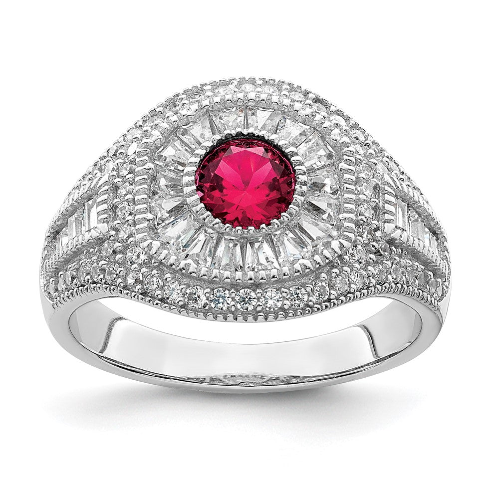 Sterlingsilber Rhodiniert Poliert Rot & Weiß Zirkonia Ring