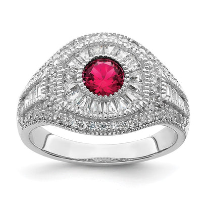 Sterlingsilber Rhodiniert Poliert Rot & Weiß Zirkonia Ring