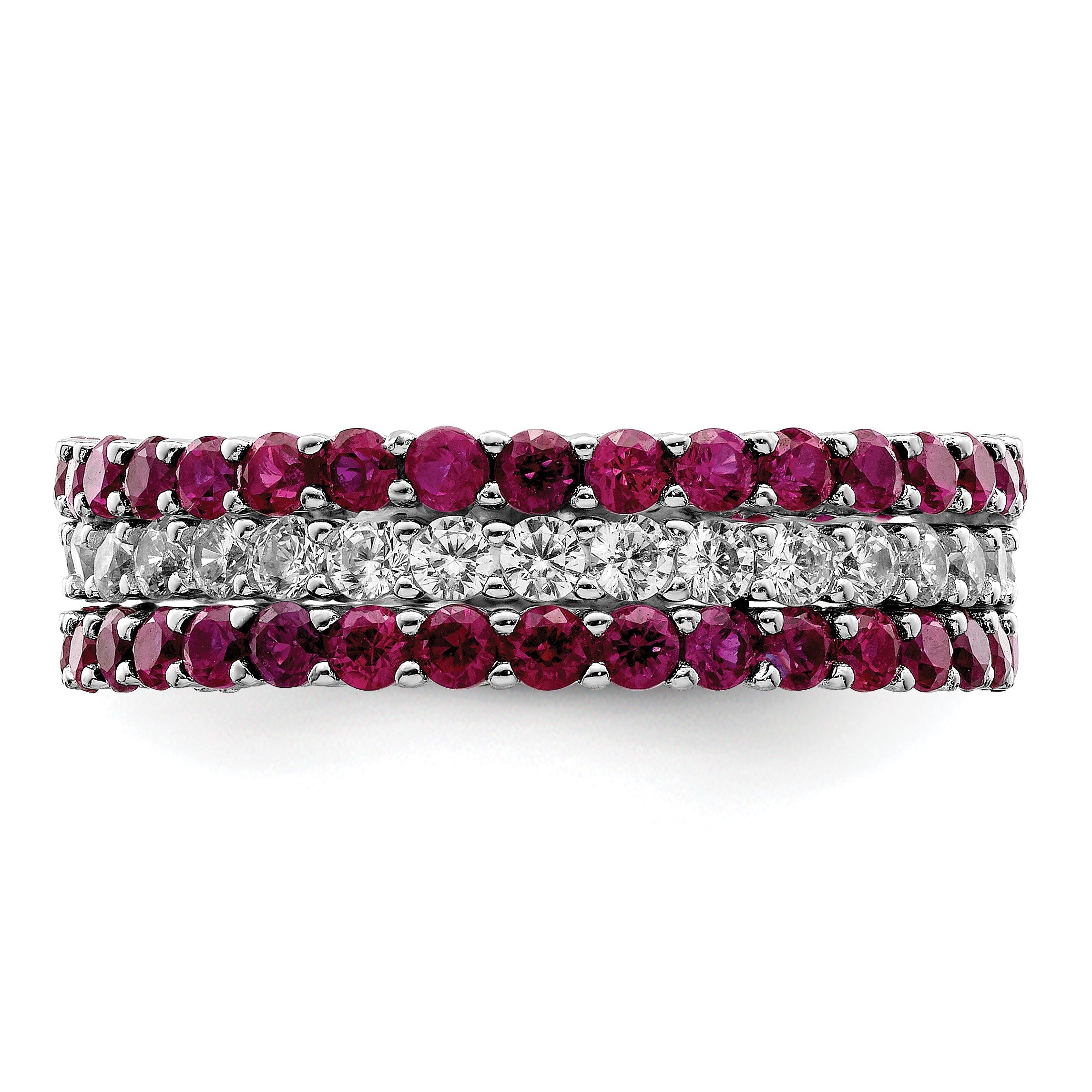 Sterlingsilber Rhodiniert Poliert Rosa & Weiß Zirkonia 3 Ring Set