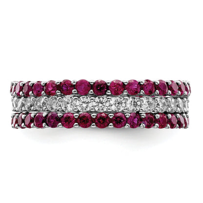Sterlingsilber Rhodiniert Poliert Rosa & Weiß Zirkonia 3 Ring Set