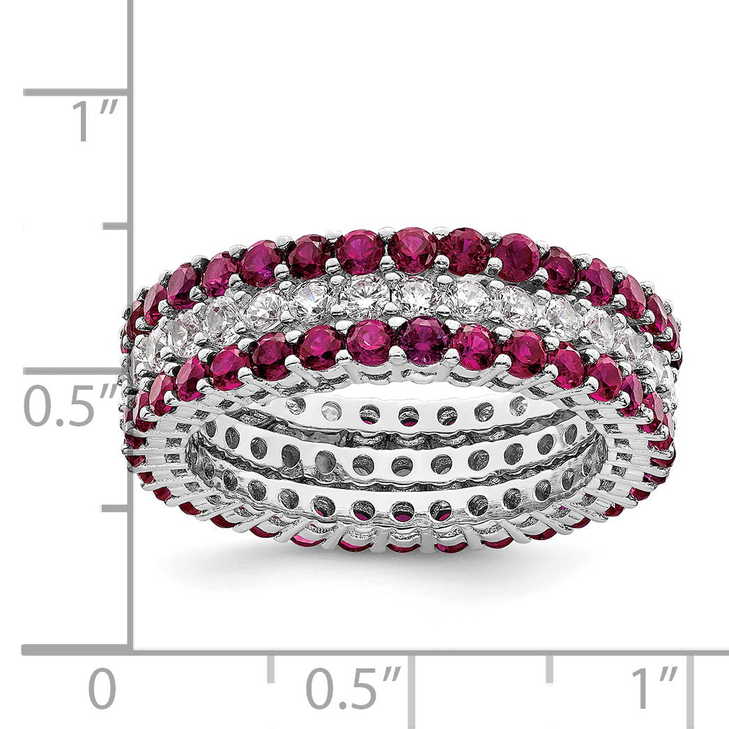 Sterlingsilber Rhodiniert Poliert Rosa & Weiß Zirkonia 3 Ring Set