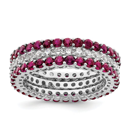 Sterlingsilber Rhodiniert Poliert Rosa & Weiß Zirkonia 3 Ring Set