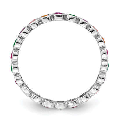 Sterlingsilber Rhodiniert Poliert Mehrfarbig Zirkonia Ring