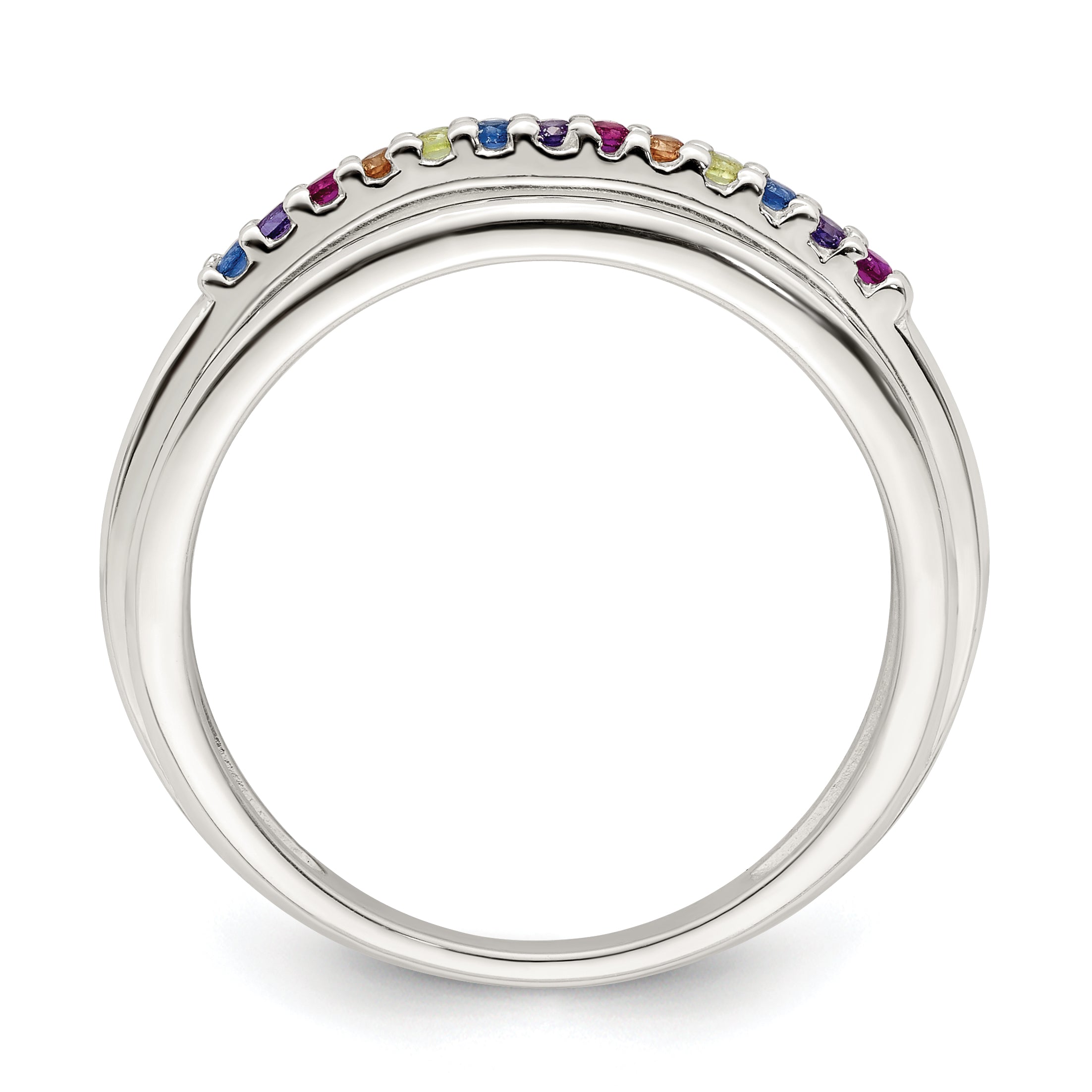 Sterlingsilber Poliert Regenbogen Zirkonia 3 Ring