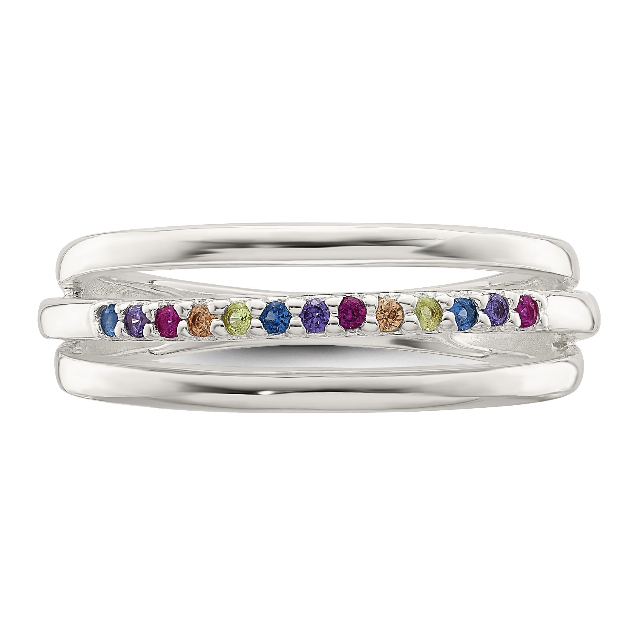 Sterlingsilber Poliert Regenbogen Zirkonia 3 Ring