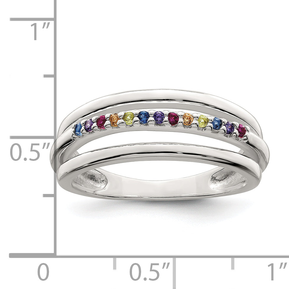 Sterlingsilber Poliert Regenbogen Zirkonia 3 Ring