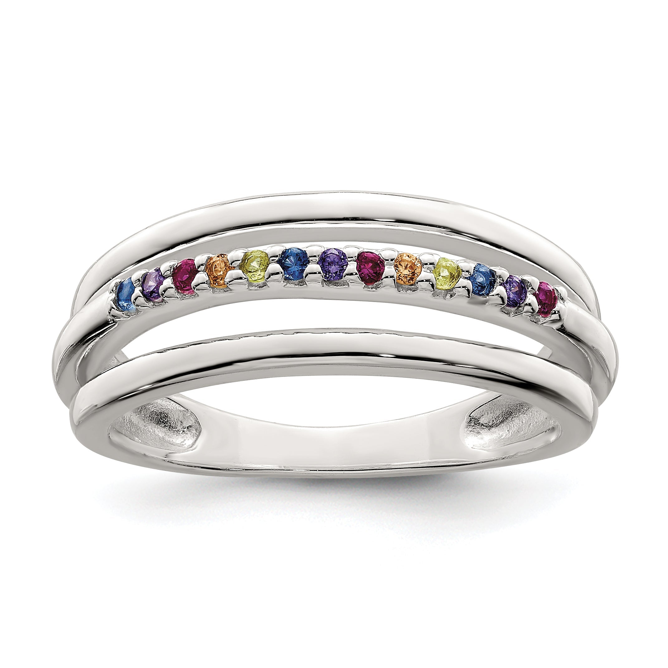 Sterlingsilber Poliert Regenbogen Zirkonia 3 Ring