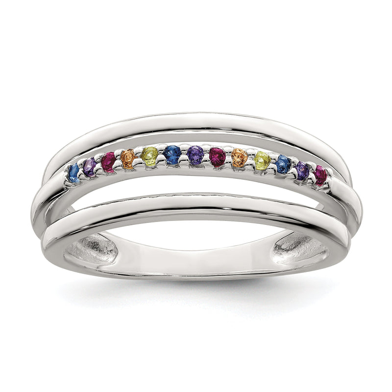 Sterlingsilber Poliert Regenbogen Zirkonia 3 Ring