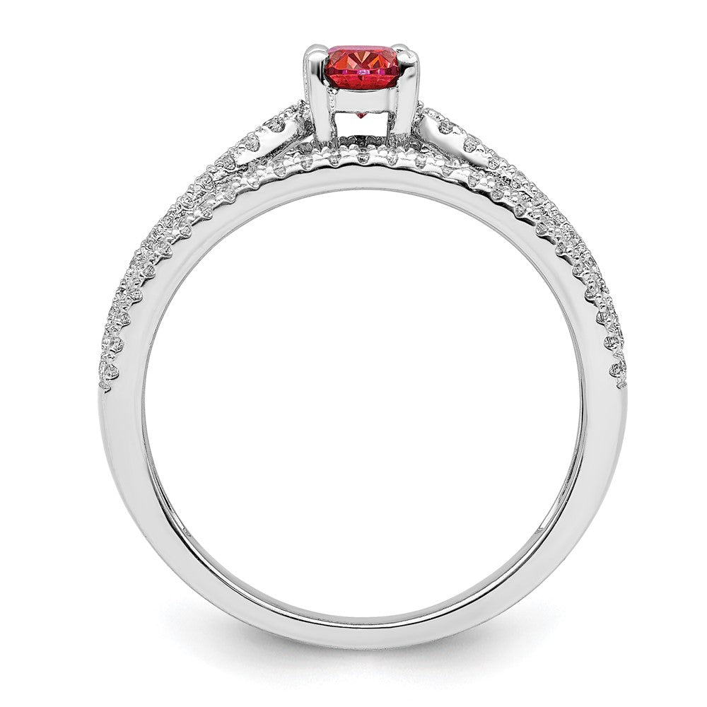 Sterlingsilber Rhodiniert Rot Kristall & Zirkonia Ring