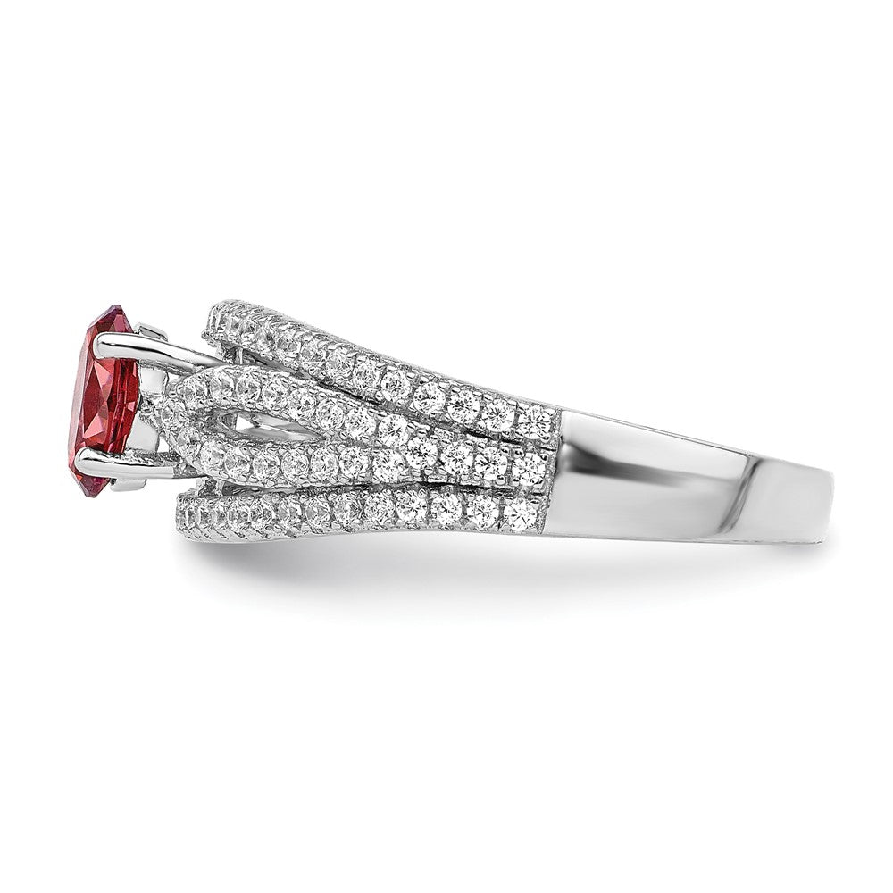 Sterlingsilber Rhodiniert Rot Kristall & Zirkonia Ring