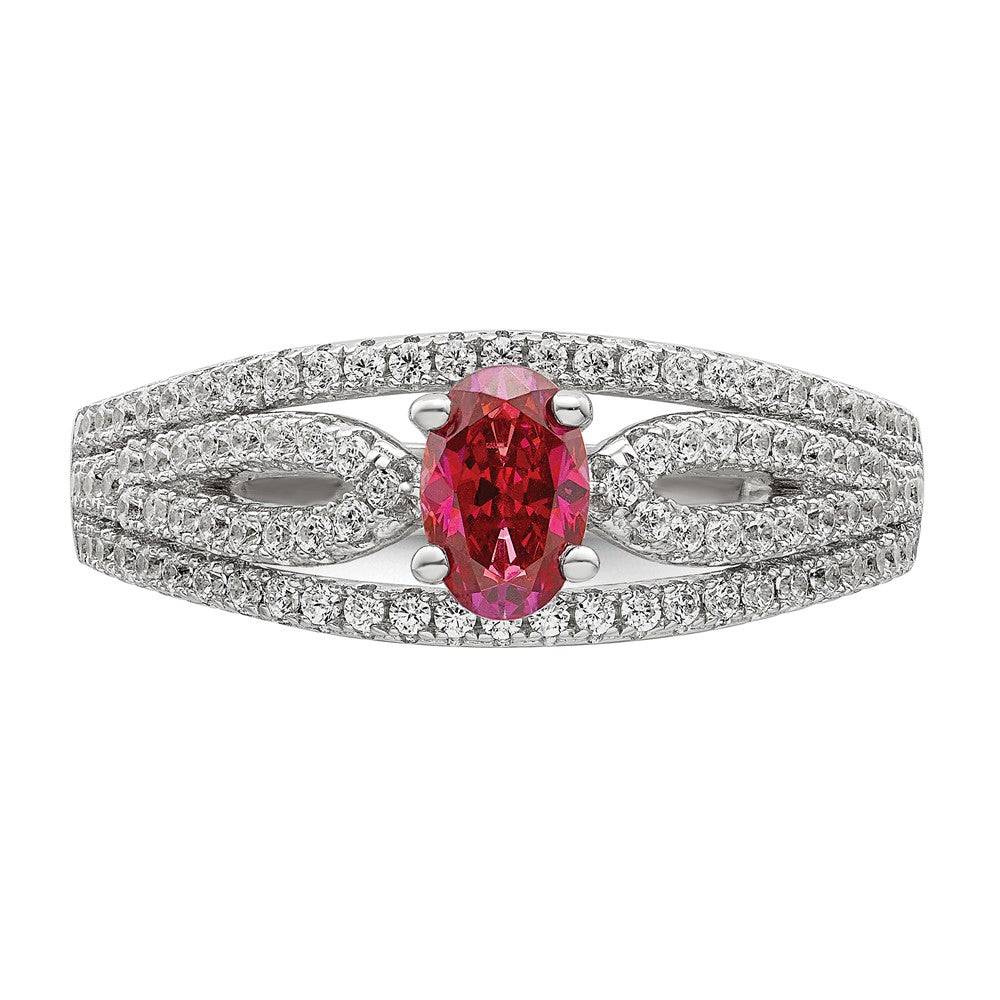 Sterlingsilber Rhodiniert Rot Kristall & Zirkonia Ring